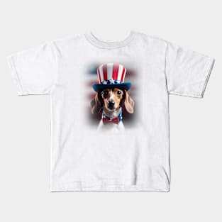 Uncle Sam Patriotic Dachshund Brown Kids T-Shirt